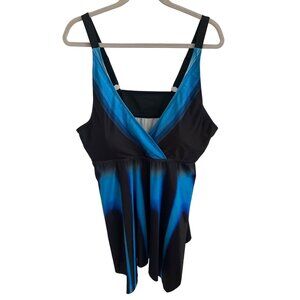 Blue & Black Striped Tankini Style Swimsuit Size 2XL